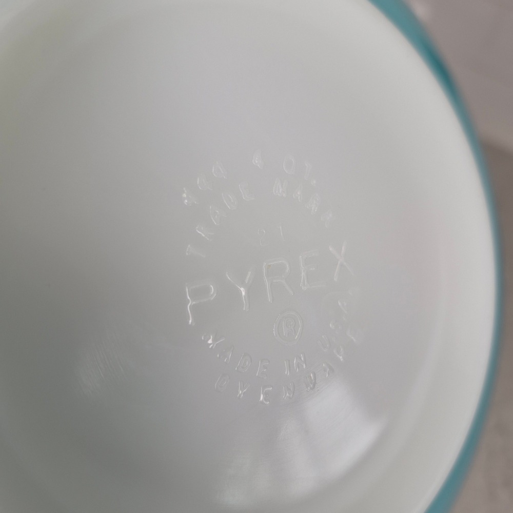 Pyrex Mixing Bowls Butterprint Amish 3 Piece Set Turquoise White - Picture 8 of 16